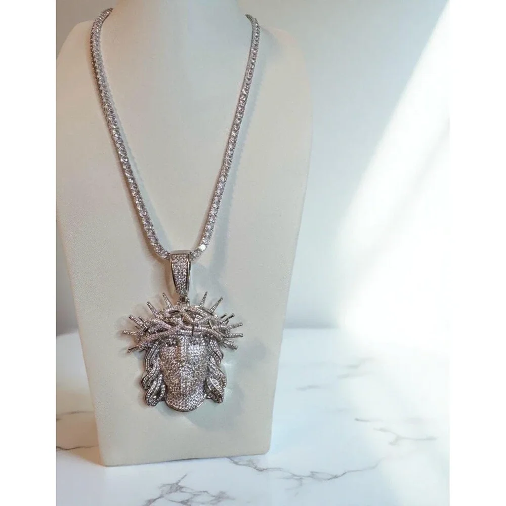 Jesus Pendant With tennis necklace cz